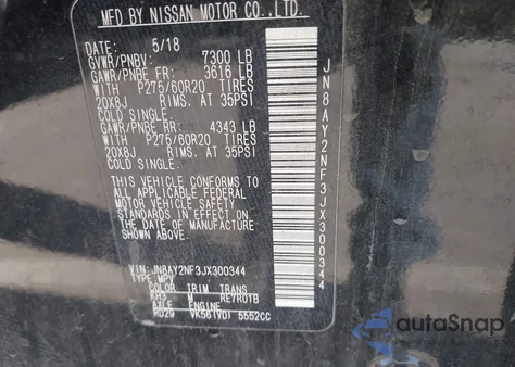 2018 Nissan Armada Platinum z USA, uszkodzony, nr VIN JN8AY2NF3JX300344